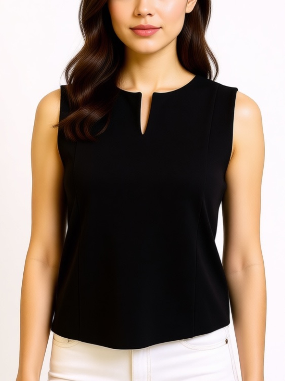 Talbots Black Sleeveless Notch-Neck Ponte Knit Top